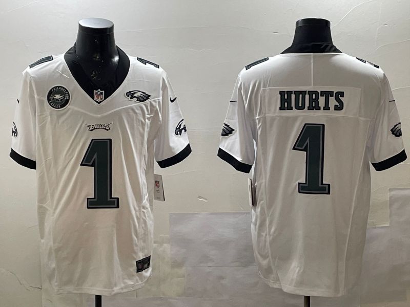 Men Philadelphia Eagles #1 Hurts White three generations 2025 Nike Vapor Limited NFL Jersey style 5->philadelphia eagles->NFL Jersey